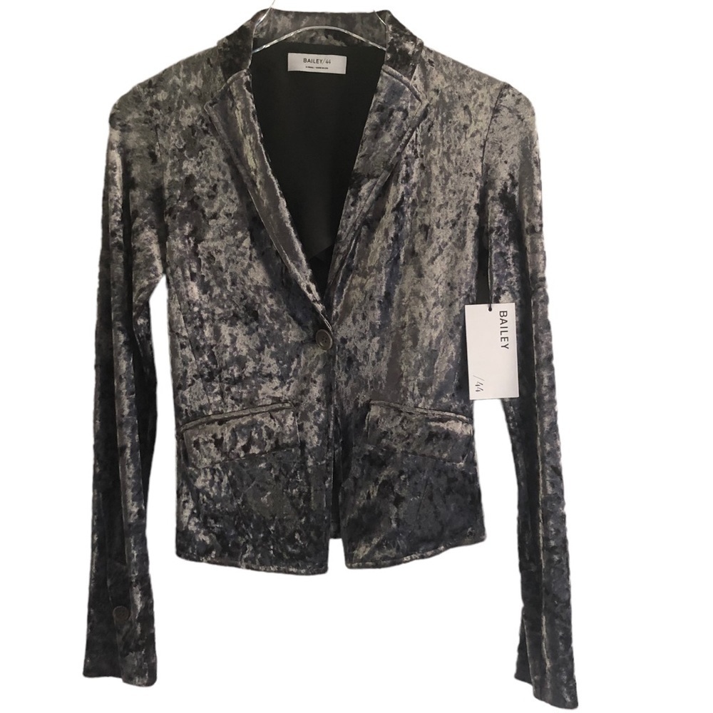 Bailey 44 Jump Cut Velvet Velour Jacket Blazer XS Silver Gray - Picture 2 of 9